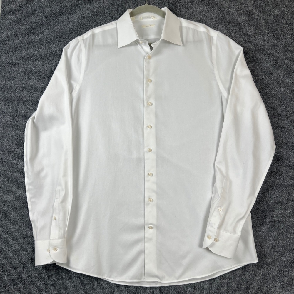 Suitsupply Dress Shirt Men 17/43 White Traveller Textured Slim Fit Spread Collar